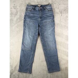 Molly Yeh Jeans Women's 6 Blue Denim Double‎ Front Knee Panels Utility Workwear